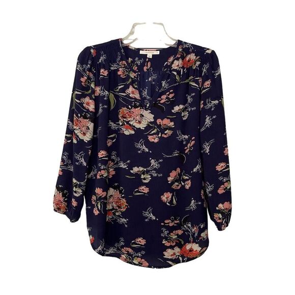 Fun2Fun Navy Blue Floral Print V-Neck Blouse Top Size Small NWOT - Picture 4 of 14